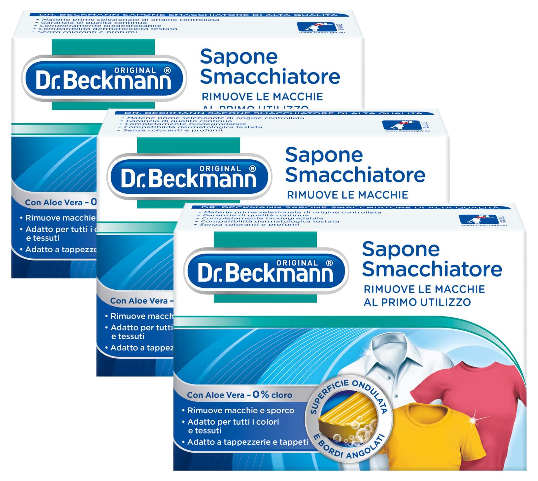 Dr. Beckmann Sapone Smacchiatore | Lo smacchiatore naturale di comprovata efficacia | Anche per tappezzeria e tappeti | Non contiene profumi né coloranti o sbiancanti | 100 g (Confezione da 3)