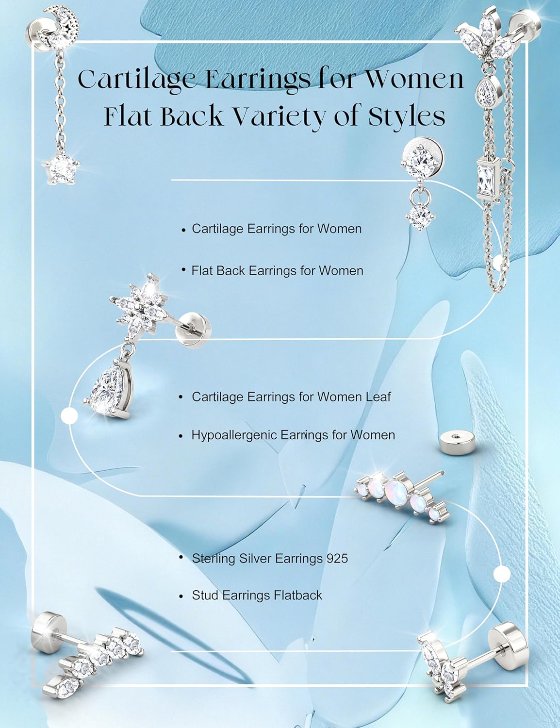 LOLIAS Hypoallergenic Cartilage Earrings for Women Flat Back-925 Sterling Silver Post Stud Flatback Earrings for Sensitive Ears-20G Ear Crawler Climber Cartilage Earring Tragus Conch Helix Piercing Jewelry - Image 9