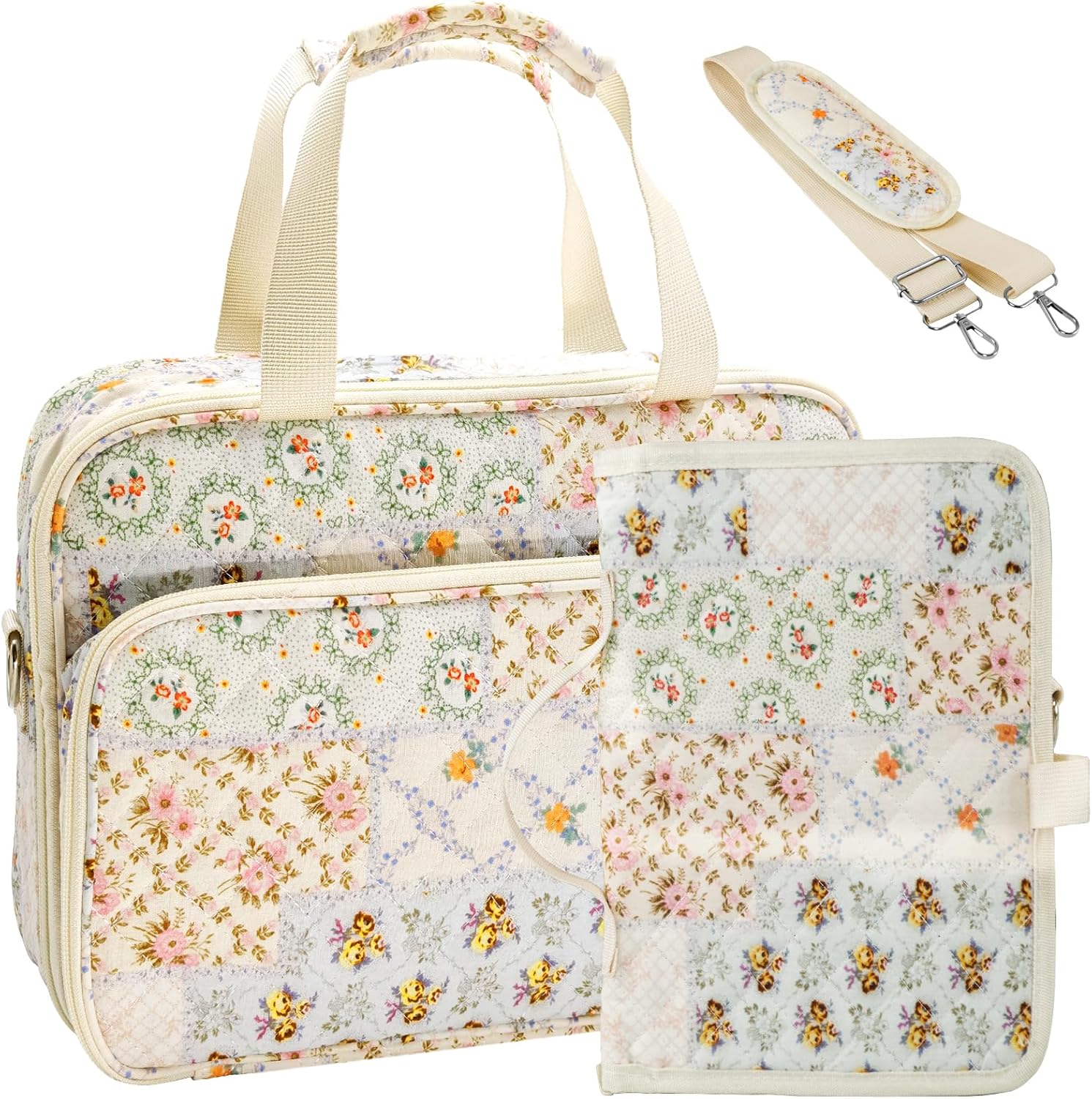 Large Bible Bag with Built-in Bible Cover Case for Women, Quilted Church Bag for Bible Study Supplies, All-in-One Bible Carrying Case Organizer fits 11" Tablet, Gifts for Christian Women