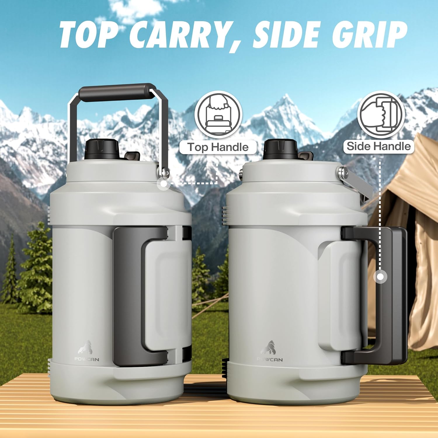 POWCAN Gallon Insulated Water Bottle: 2-in-1 Straw Spout Lid, Dual Handle, Leakproof, Keep Cold 48H, 128oz Stainless Steel Water Jug for Gym, Hydration, Fitness, Trip, Work, Home, Picnic (Frost) - Image 4