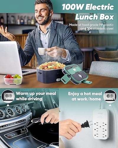 Miniatura 8 de Eocolz Fiambrera eléctrica calentador de alimentos 100 W, 1.8 L portátil calentado fiambrera para coche camión trabajo con contenedor de acero