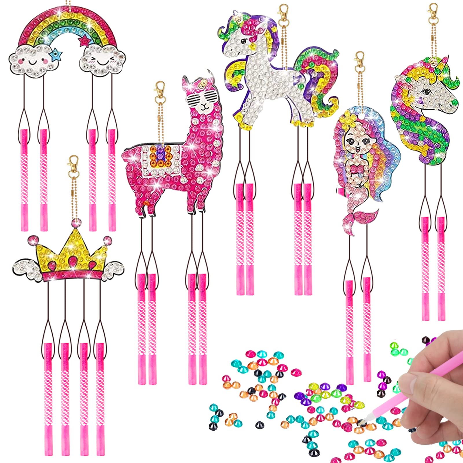 6x Diamond Painting Einhorn Windspiel Set - DIY Basteln Für Kinder