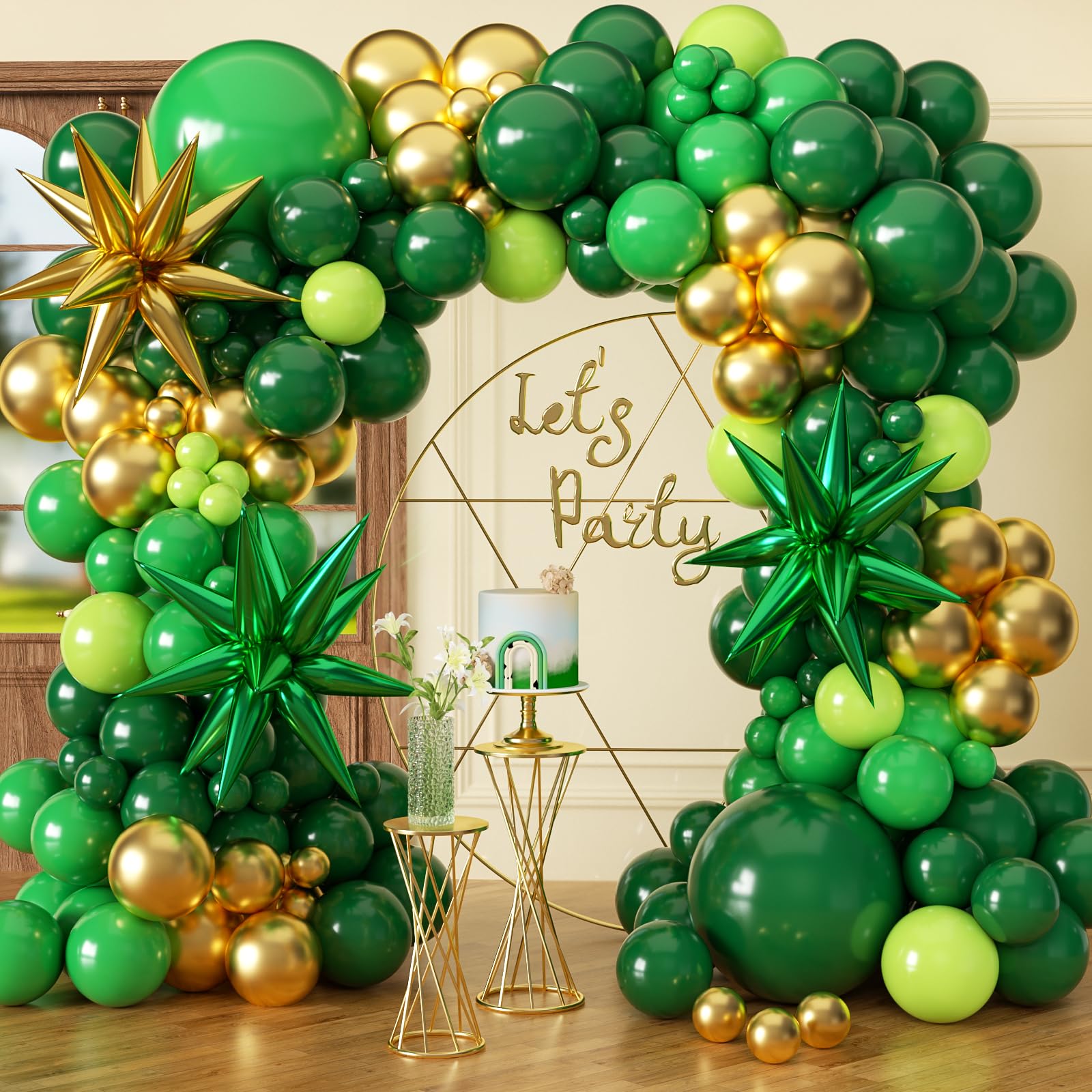 KARLURE Green and Gold Balloon Arch kit Garland, Dark Light Green Gold Balloons with Star Balloons for Birthday Housewarming Graduation Baby Shower