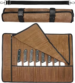QEES Knife Roll,Chef Knife Bag,Knife Travel Case,Waxed Canvas Portable K...