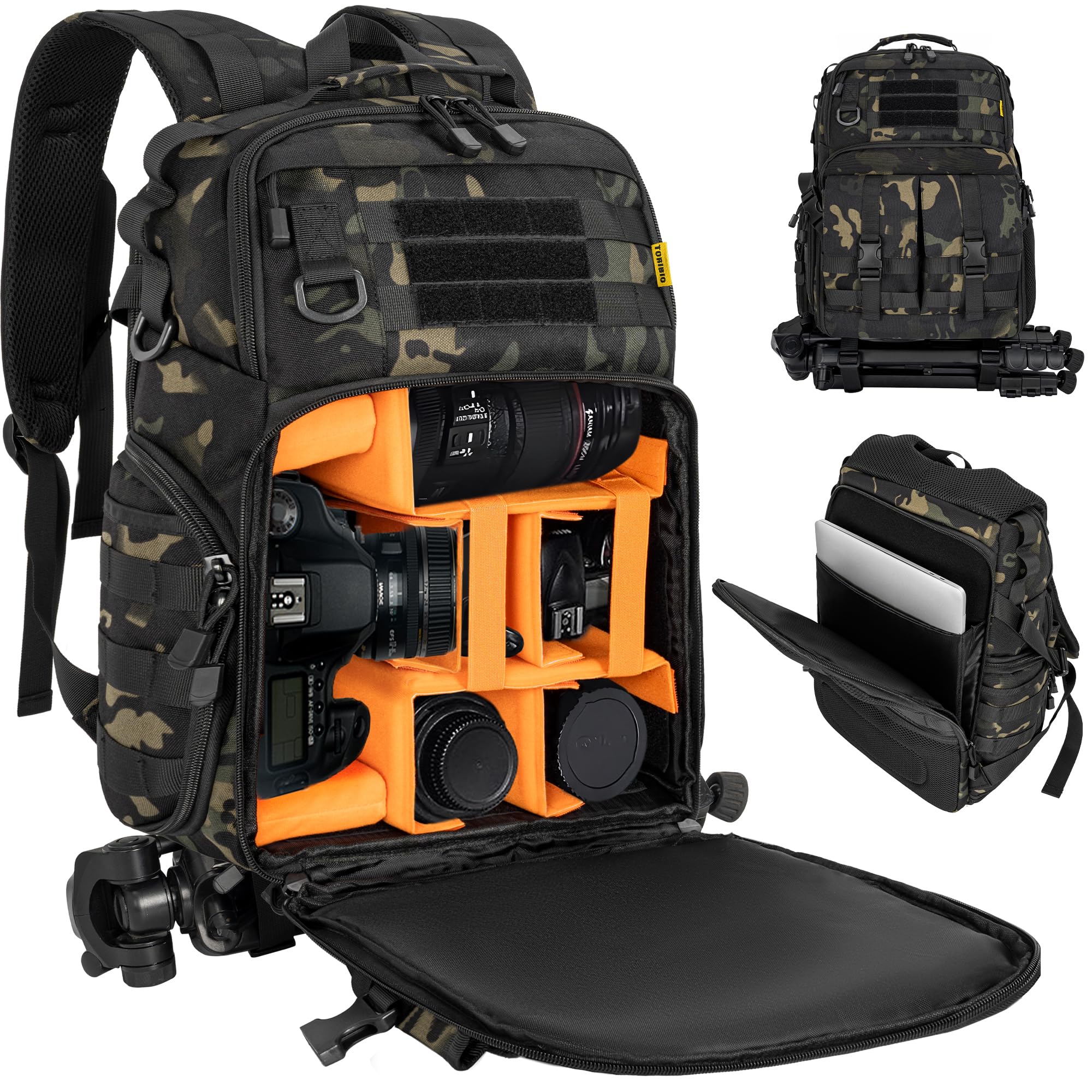 OUUTMEE Sac à Dos pour Appareil Photo pour DSLR/SLR, Étanche (Camouflage noir)
