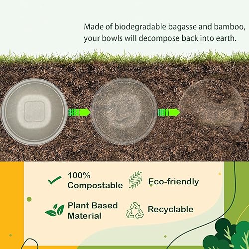 Miniatura 2 de Homestockplus Paquete de 50 Cuencos de papel desechables de 24 onzas, cuencos desechables resistentes, hechos de bagazo natural para cereales,