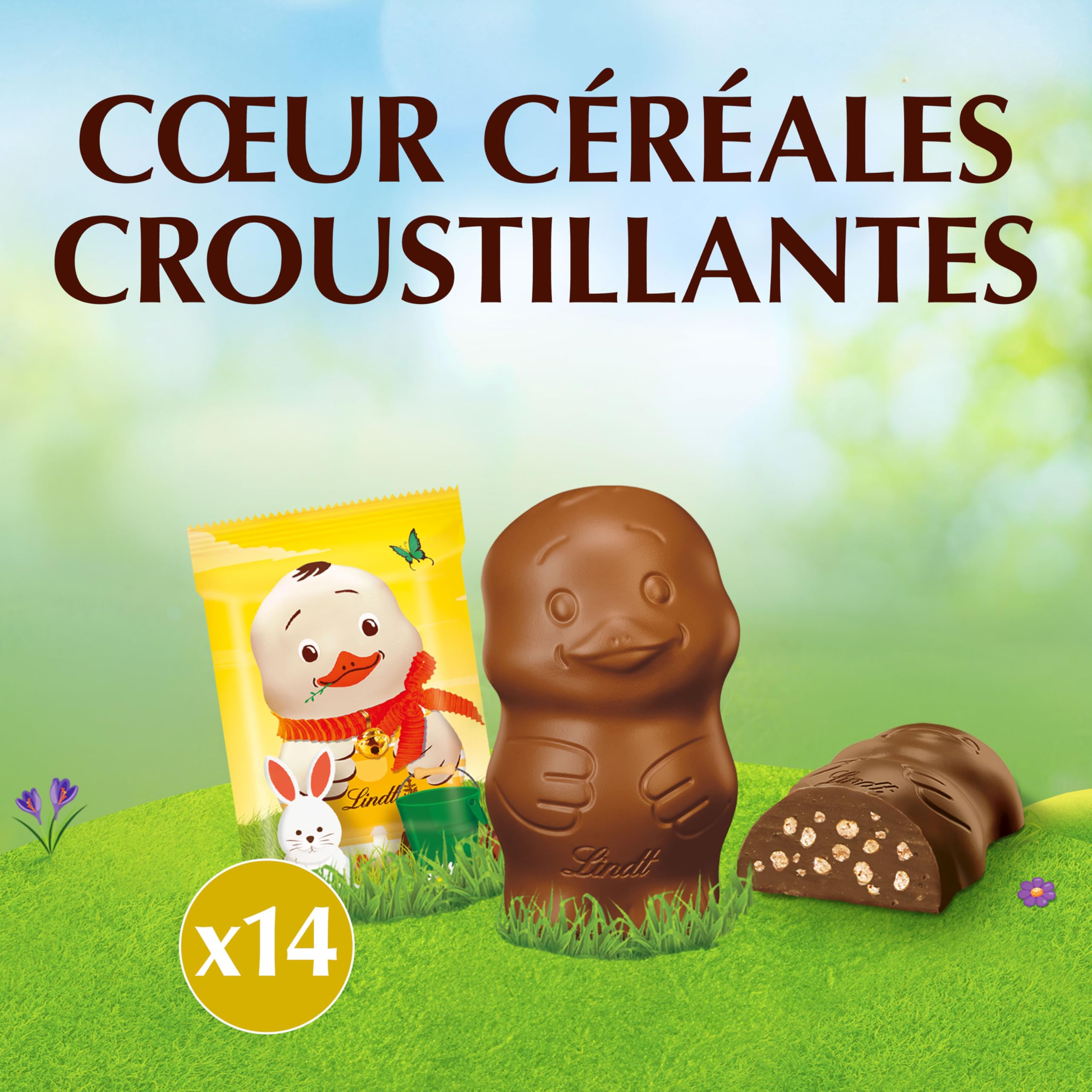 Lindt - POUSSIN - Sachet de Mini-Moulages fourrés - Chocolat au Lait et Céréales Croustillantes - Idéal pour Pâques, 130g