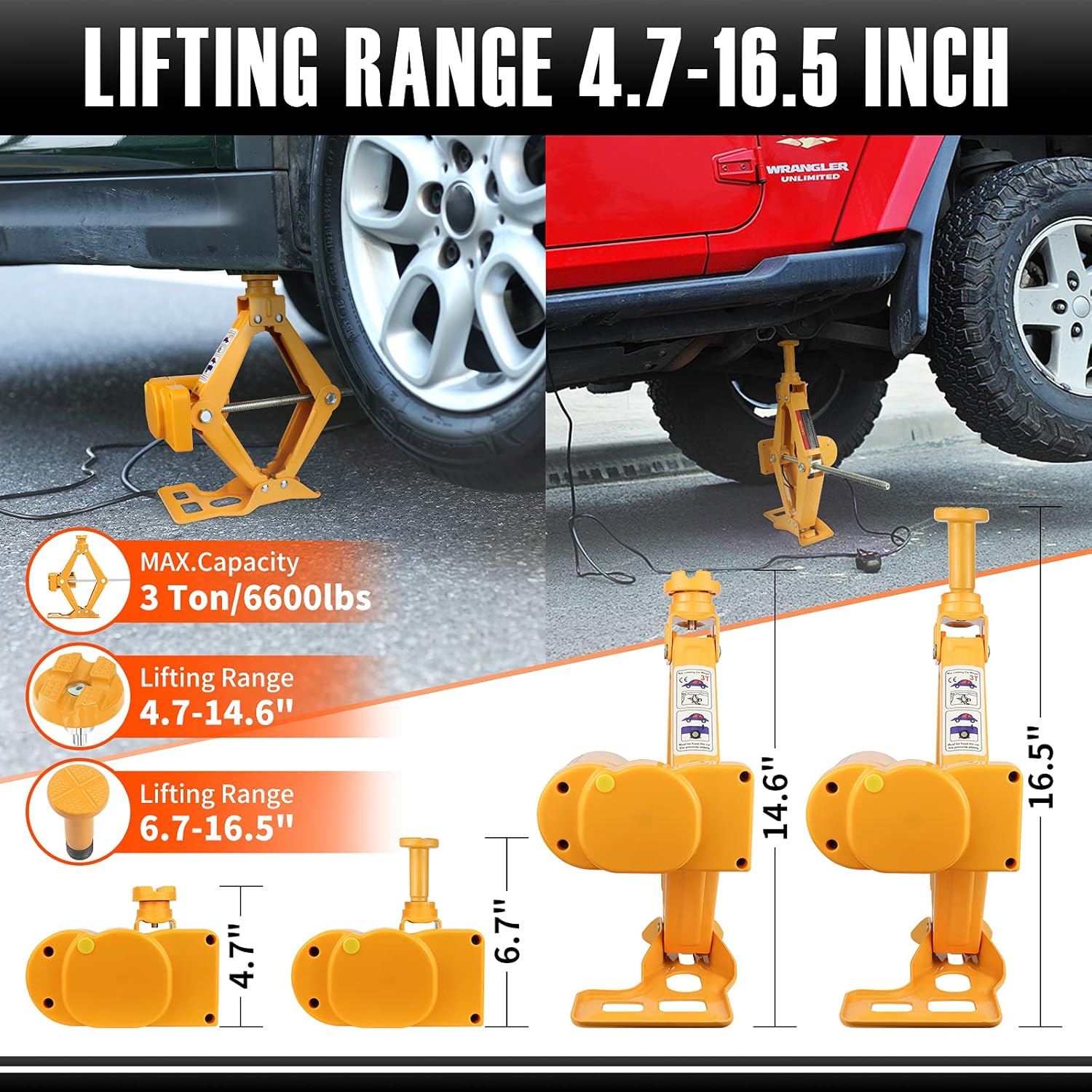 E-HEELP 3 Ton Electric Car Jack, 12V Automatic Scissor Lift Floor Jack with Impact Wrench Kit for Sedans, Lifting Range 4.72-14.57 Inches