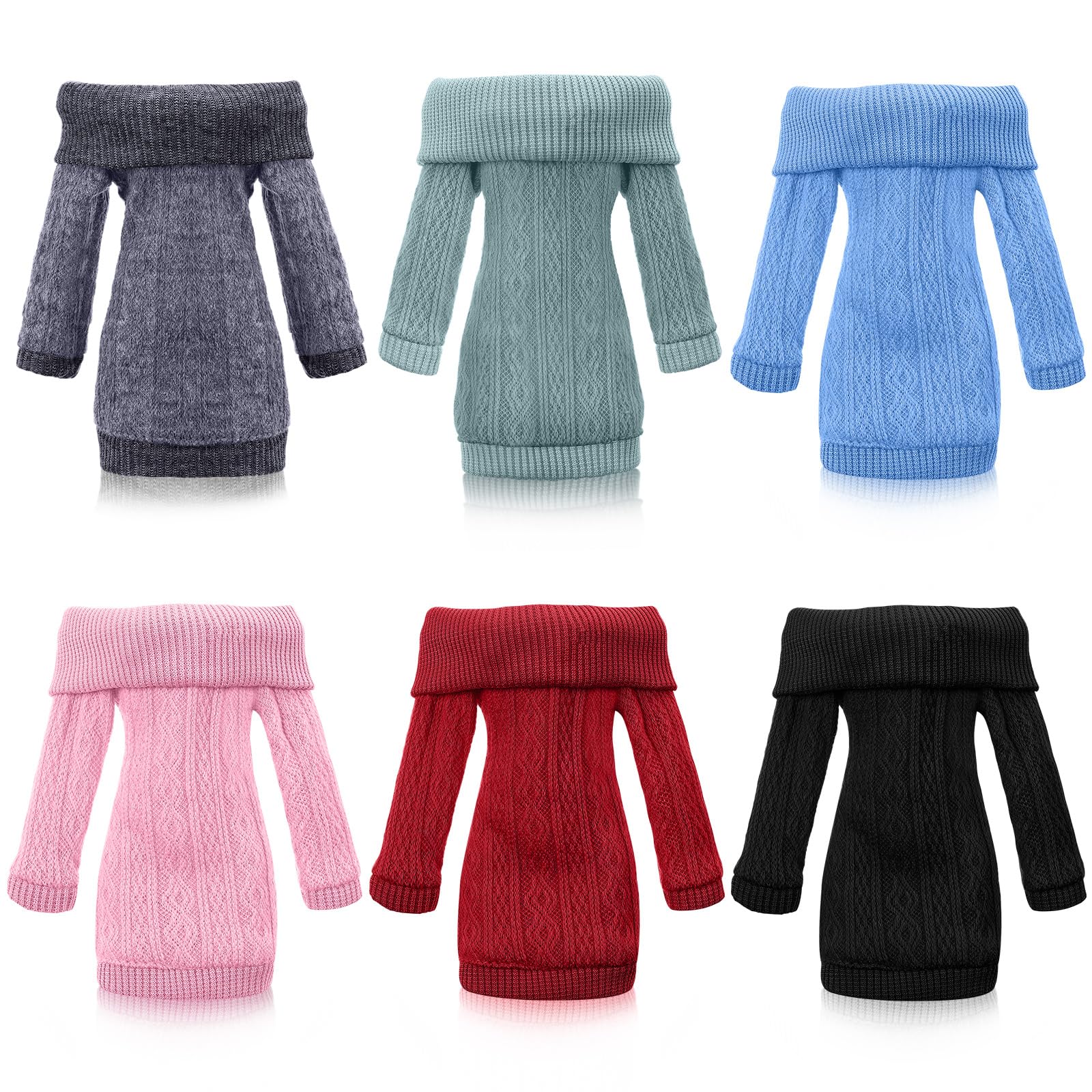 Fourluoo 6 Pcs Winter Doll Clothes 11.8 Inch Fashion Doll Sweater Outfits Sweet Accessories for Xmas Party Birthday Gifts(Green, Black, Red, Blue,