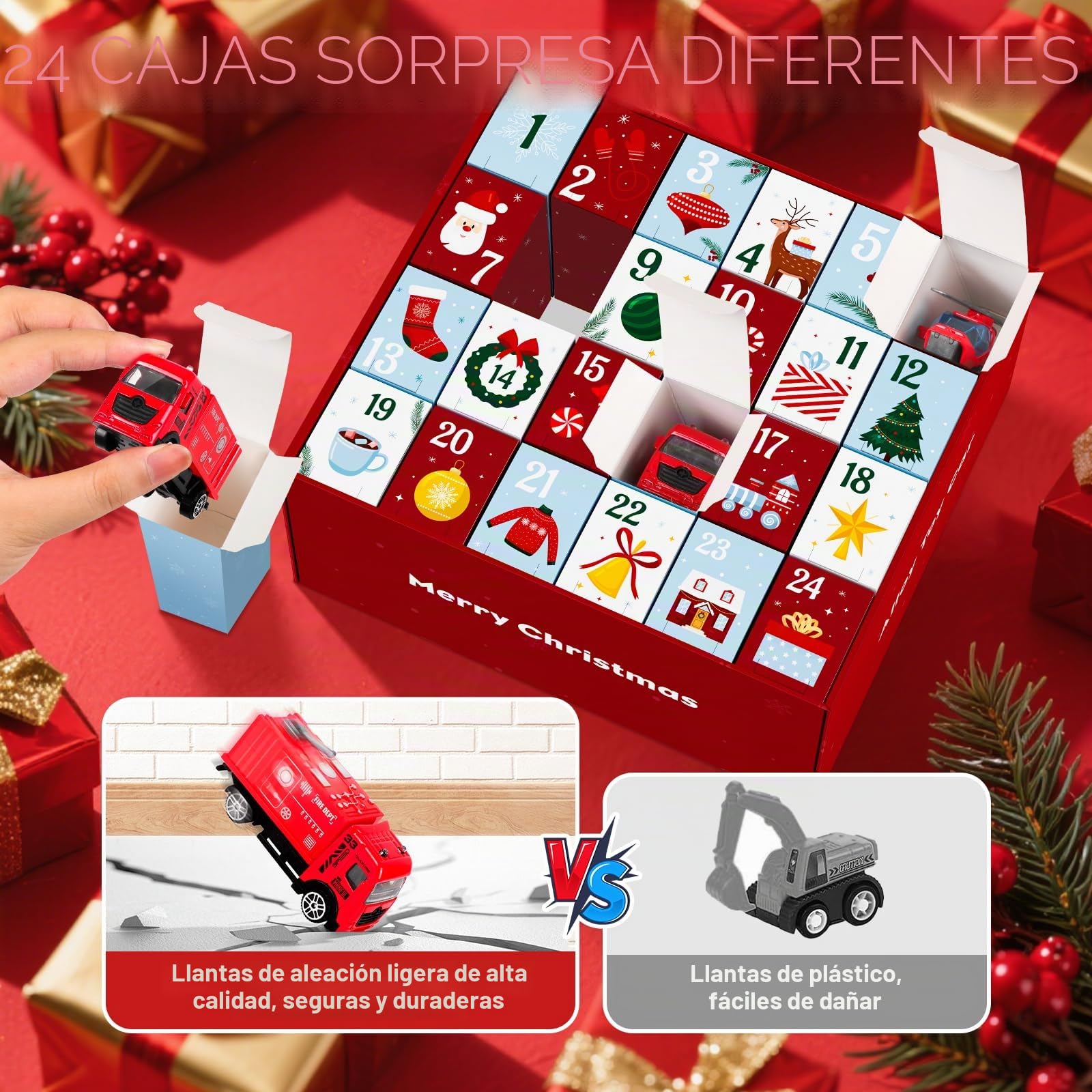 Calendario Adviento 2026 Niños,Calendário do Advento Cars,Christmas Advent 2026 Cars Coches Juguetes para niño 3 4 5 6 7 8 9 10 Años,Calendario Adviento Criança Juguetes Camión de Bomberos