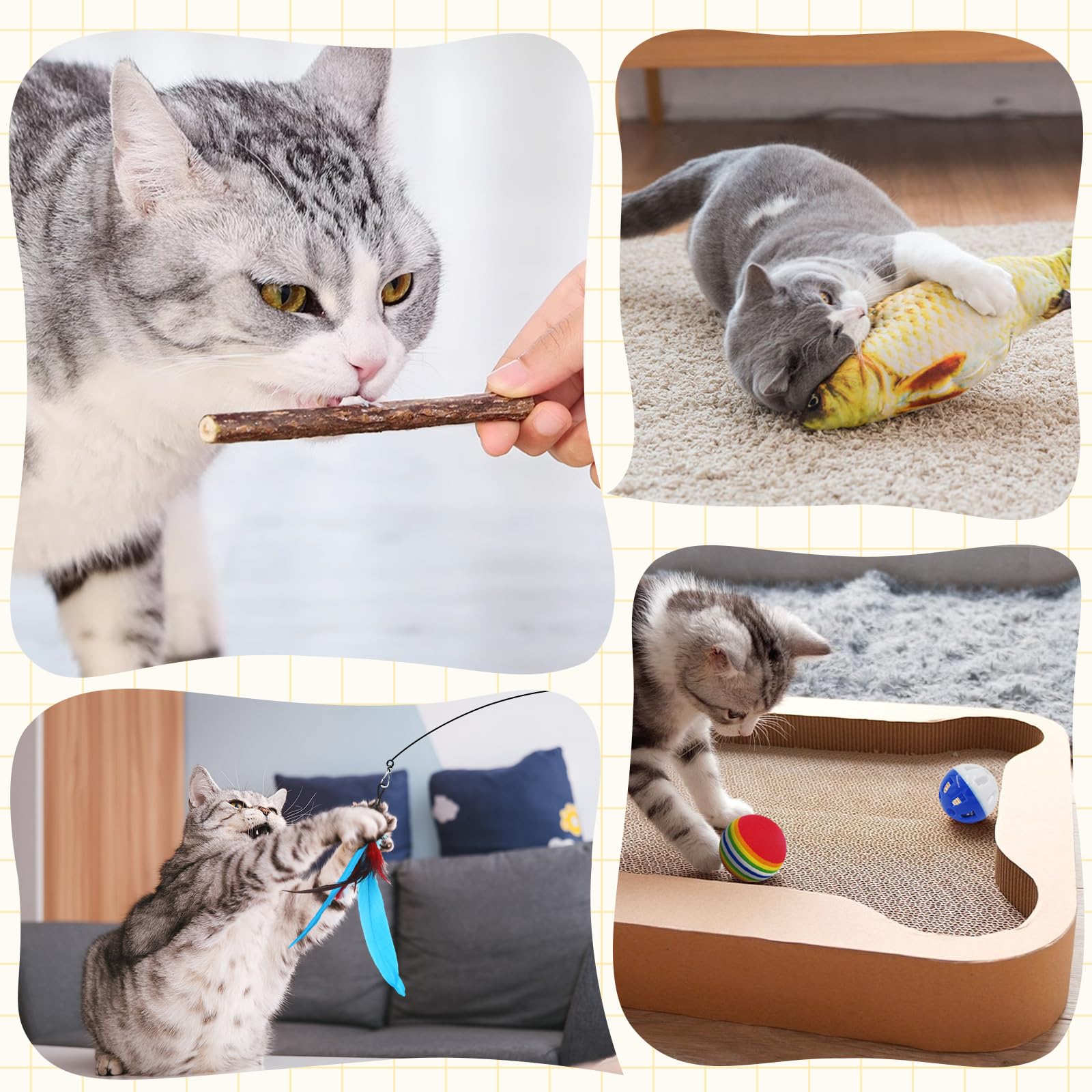 Set de 33 Piezas de Juguetes para Gatos - Túnel, Ratones, Varita de Plumas, Peces - Paquete de Variedad para Gatitos