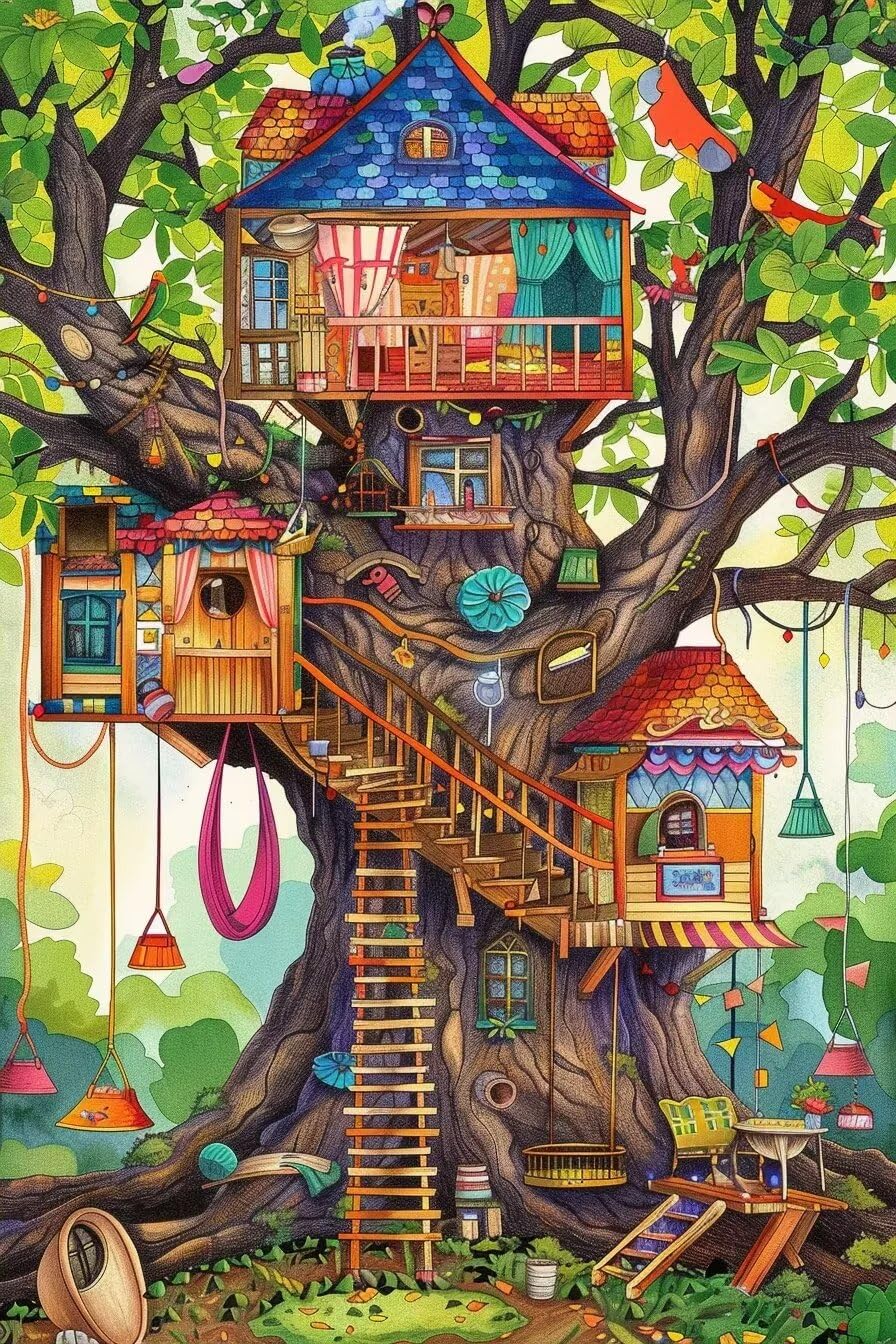 アクリル絵画　“Tree House” アクリル絵画 “Tree House” アクリル絵画 “Tree House” アクリル
