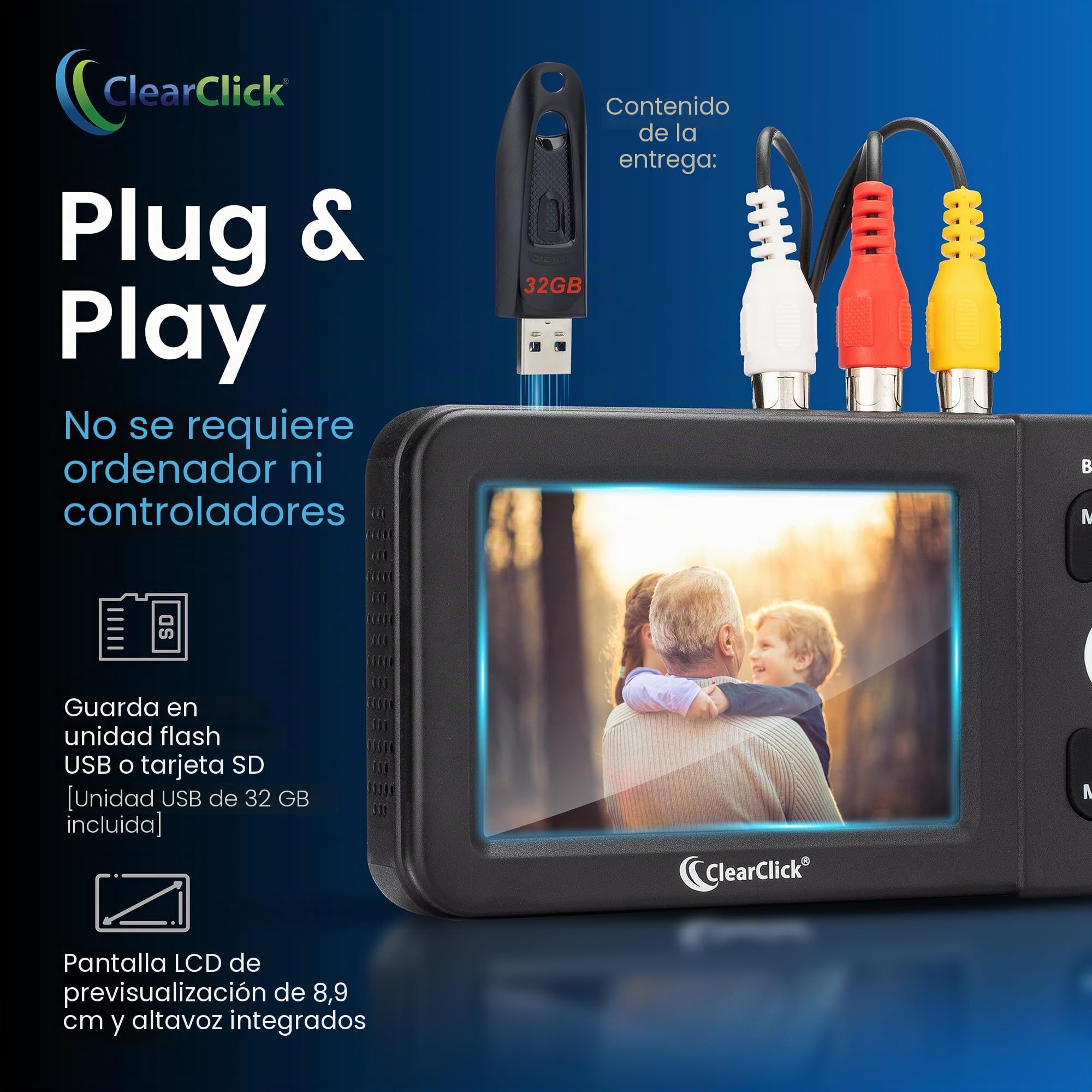 ClearClick Convertidor de Video a Digital 2.0 (Segunda generación): graba Video de VCR, Cintas VHS, AV, RCA, Hi8, videocámara, DVD, Sistemas de Juegos (edición Paquete)