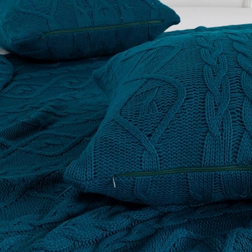 Miniatura 7 de MILVOWOC Manta de acrílico óxido y 2 fundas de almohada, 50 x 60 pulgadas, diseño clásico de punto trenzado, acogedora y transpirable, para todas