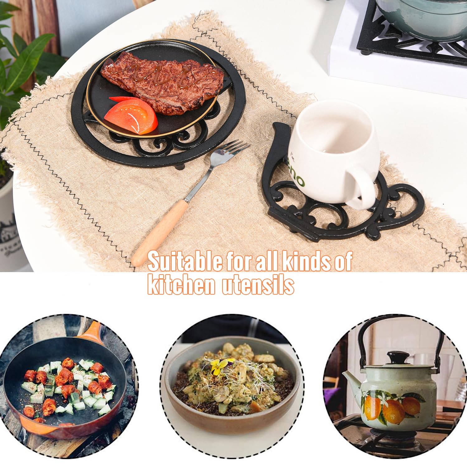Sungmor Sottopentola quadrato in ghisa resistente, antiruggine, colore nero, per pentole calde o teiere, decorazioni per cucina o tavolo da pranzo