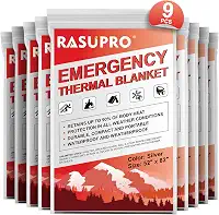 Rasupro Pacote com 9 cobertores de emergência, equipamentos de sobrevivência ao ar livre e cobertor térmico de emergência, cobertores térmicos Mylar de emergência, cobertor espacial perfeito para