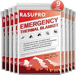 Pacote com 9 cobertores de emergência, equipamentos de sobrevivência ao ar livre e cobertor térmico de emergência, cobertores térmicos Mylar de emergência, cobertor espacial perfeito para