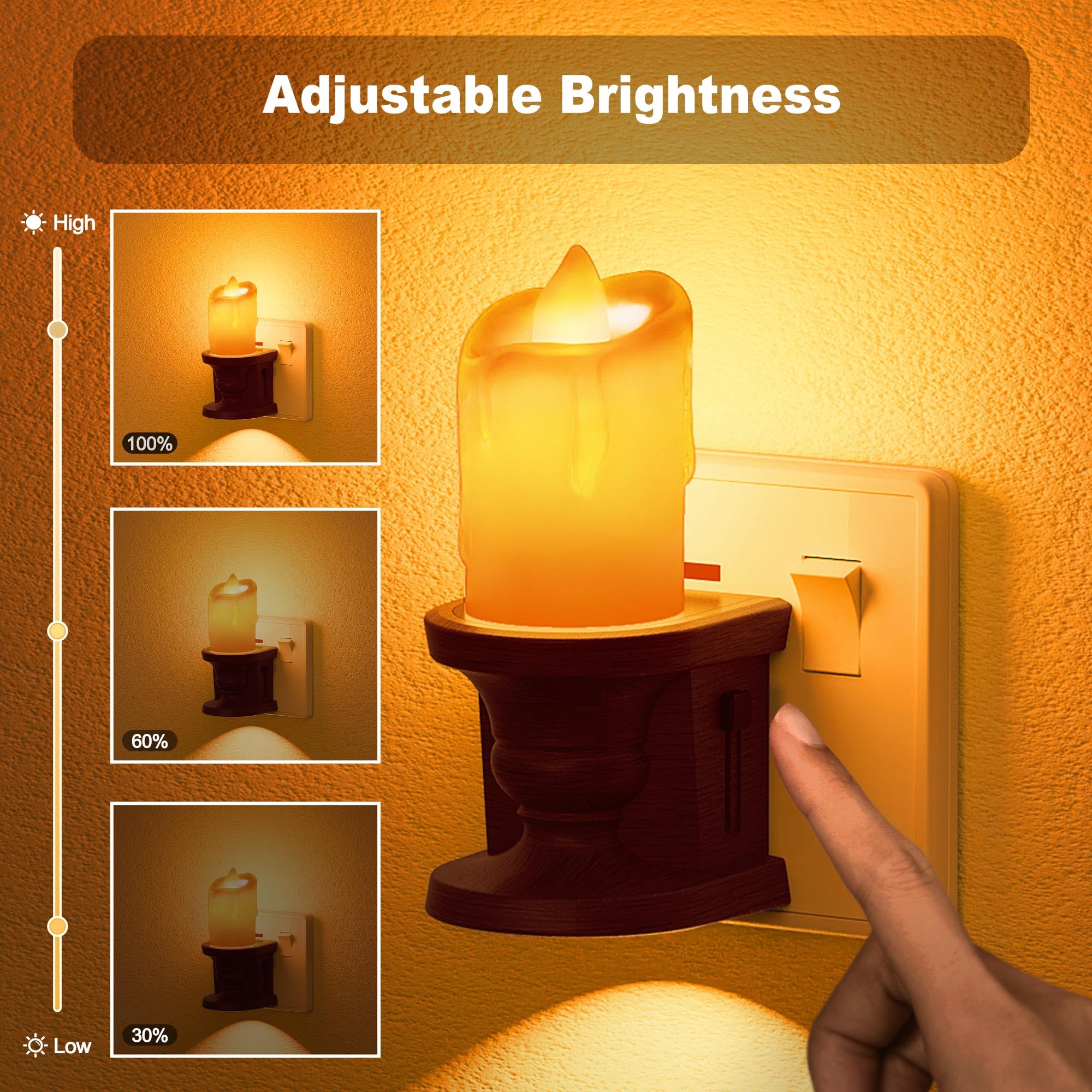 JandCase Night Light, Vintage Plug in Night Light, 2 Pack Amber Night Lights, 0-100LM Adjustable Brightness - Image 3