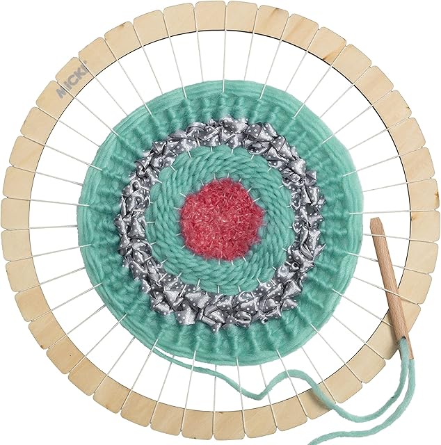 MICKI Weaving Loom  DIY Kit for Adults  Kids Knitting Starter Sets  Wooden Yarn Toy for Beginners - Age 3+ - 30 cm Diameter.