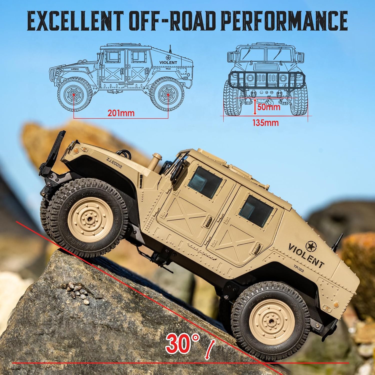 Remote Control Truck-4x4 Off-Road RC Trucks Army Rock Crawler Humme, RTR 40Mins Play Time All Terrain RC Off Road Jeep Cars with Winch,Lights&Openning Door, Military Armored Vehicle Toys Gift for Boys