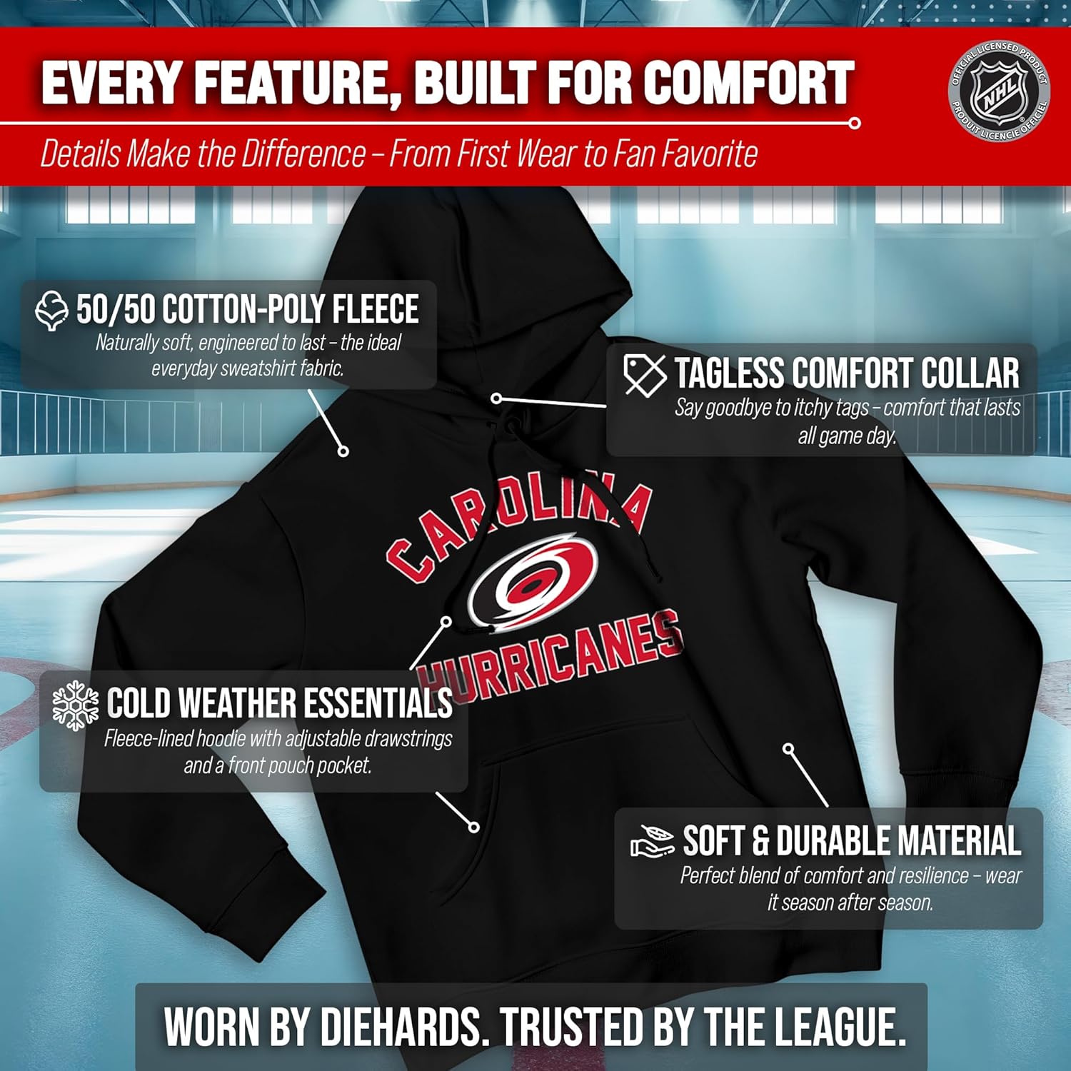 Wright & Ditson Adult NHL Gameday Hooded Sweatshirt - Officially Licensed - Fleece Hockey Pullover - Unisex Hoodie