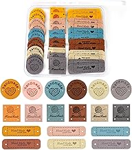 36 Pieces Handmade Leather Labels Colorful Labels for Sewing Knitting Embossed Labels Personalized Crochet with Holes for DIY Party Decoration