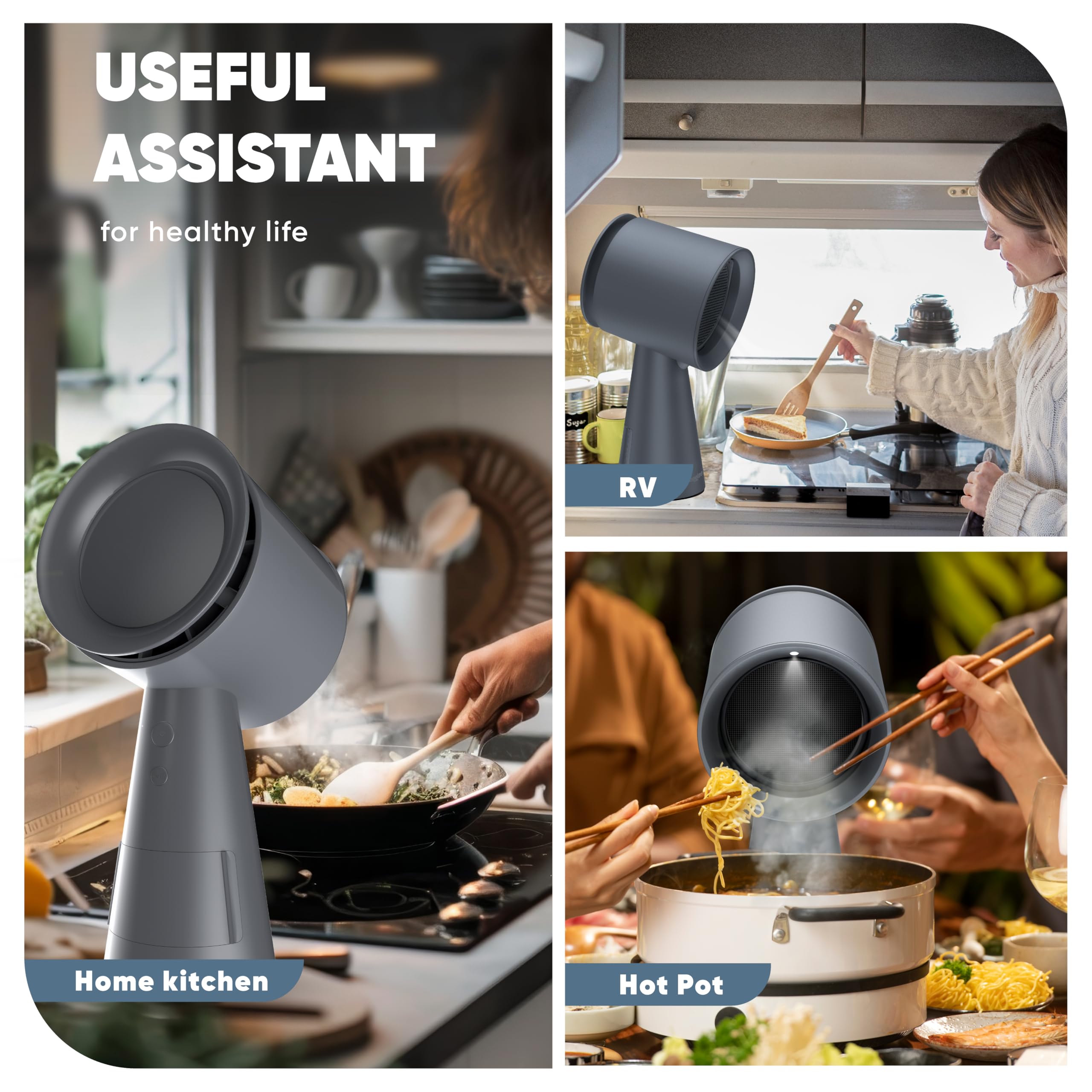 Campana extractora portátil para cocina, potente campana de cocina compacta de 3 velocidades con doble filtro, ventilador de escape de cocina con filtros de carbono para vehículos recreativos 8