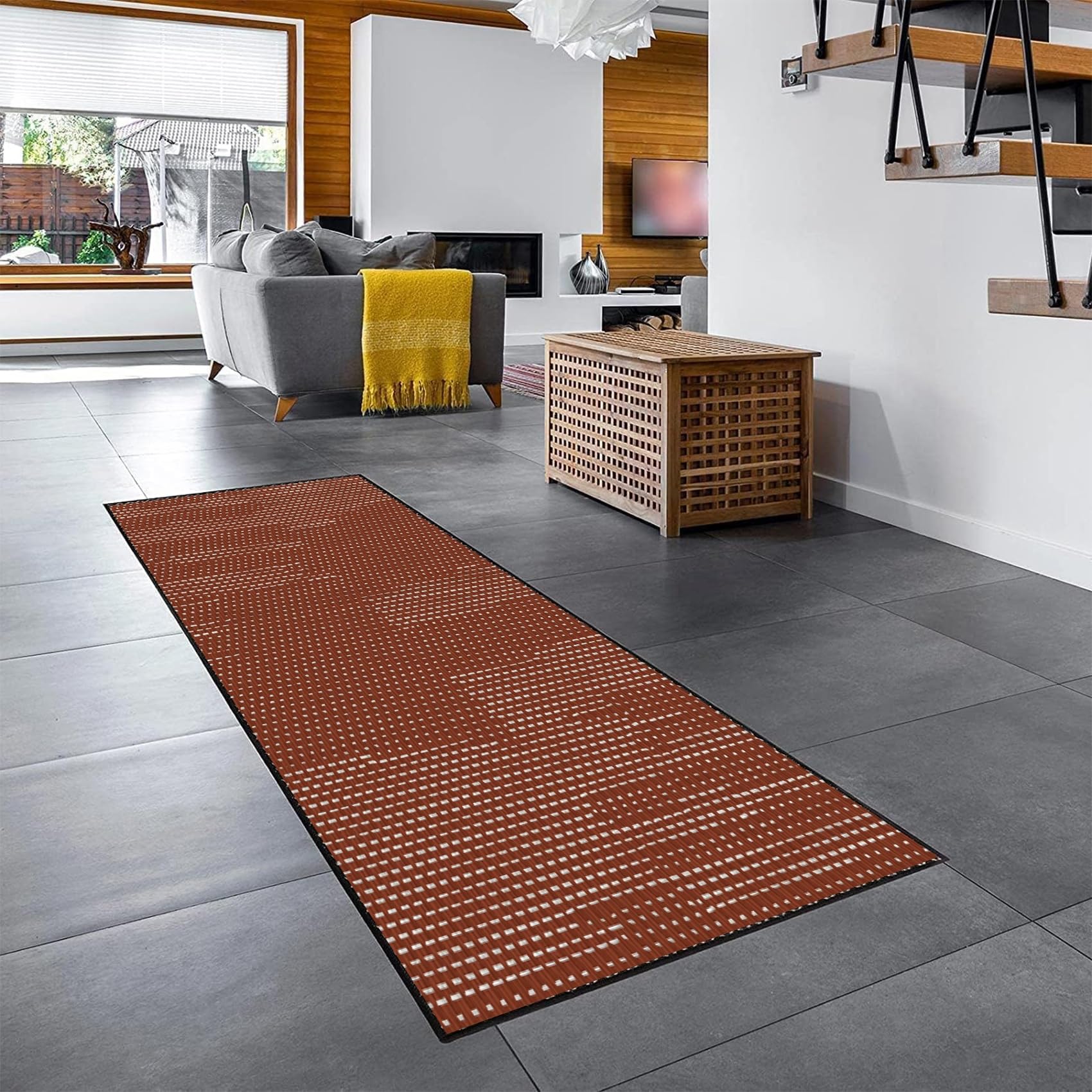 Tapis de cuisine long orange 70 x 450 cm lavable et antidérapant