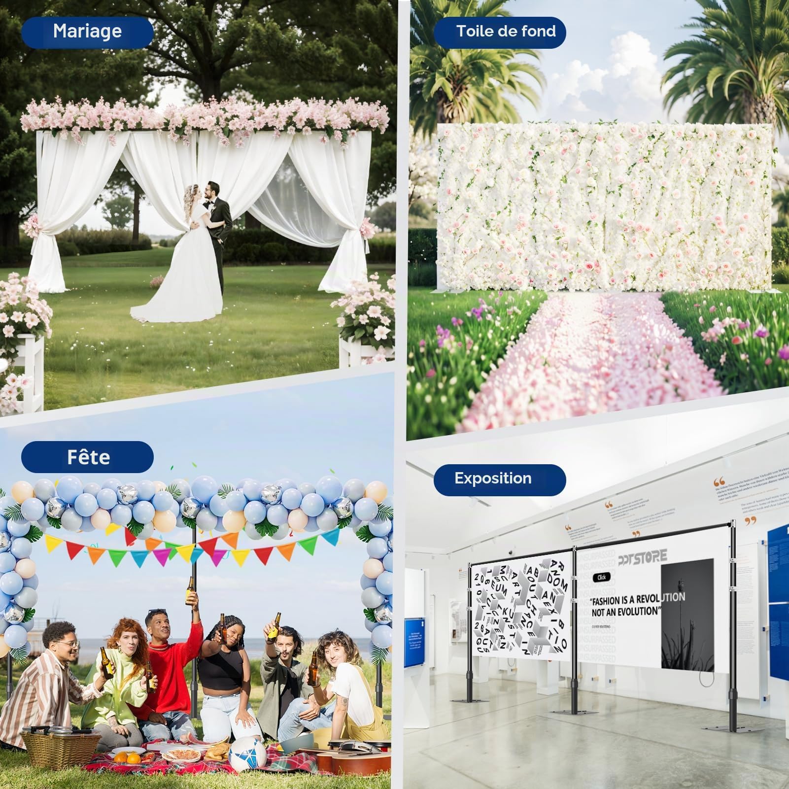 EMART Support de Fond Photo Heavy Duty 3x6M, Tube Crossbar et Drapages Système de Fond, Cadre Métallique Réglable avec Base Plat pour Mariage, Anniversaire Décorations de Fêtes - Noir