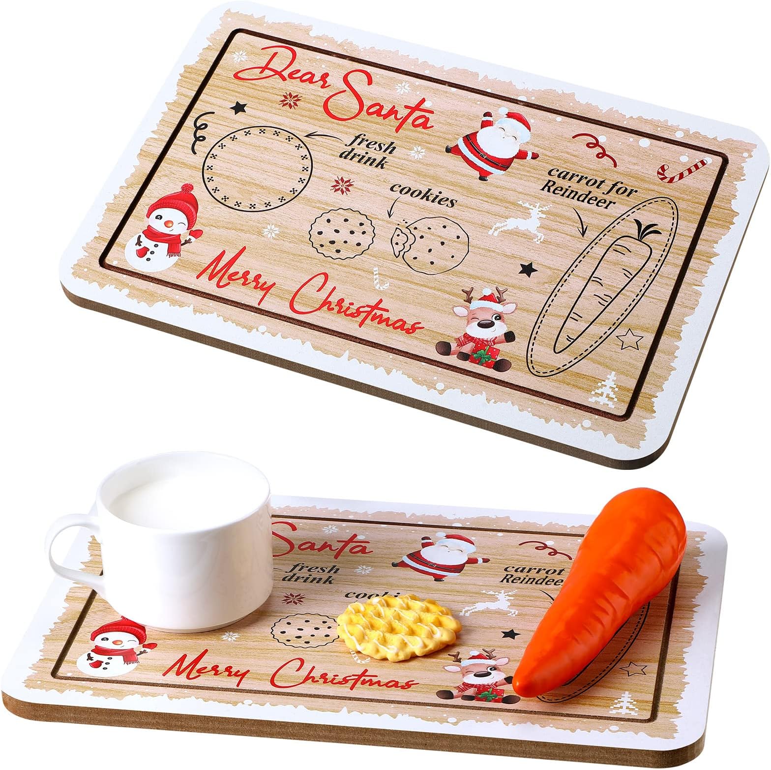 Santa Cookie Plate Dear Santa Christmas Cookies Plate Christmas Treat Santa Tray Wooden Tray Plate Platter Mat Wood Rectangle Plates Christmas Decorations for Kids Christmas Supplies (Candy Colors)