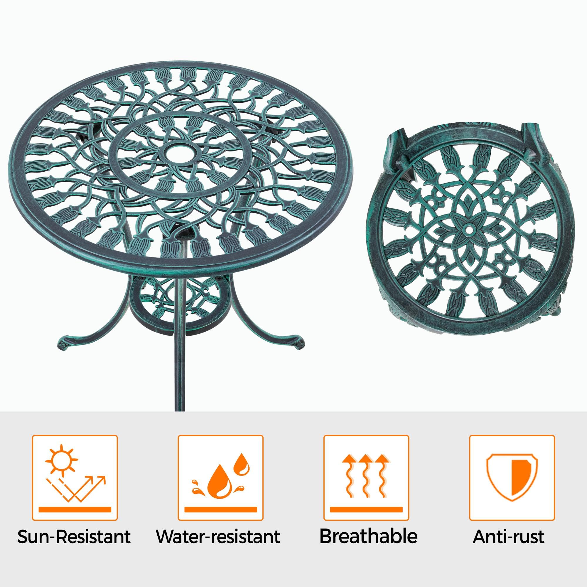 Yaheetech Conjunto de Mesa y Silla Exterior Mueble de Aluminio para Jardín Balcón Terraza Patio 2 Sillas y 1 Mesa Verde