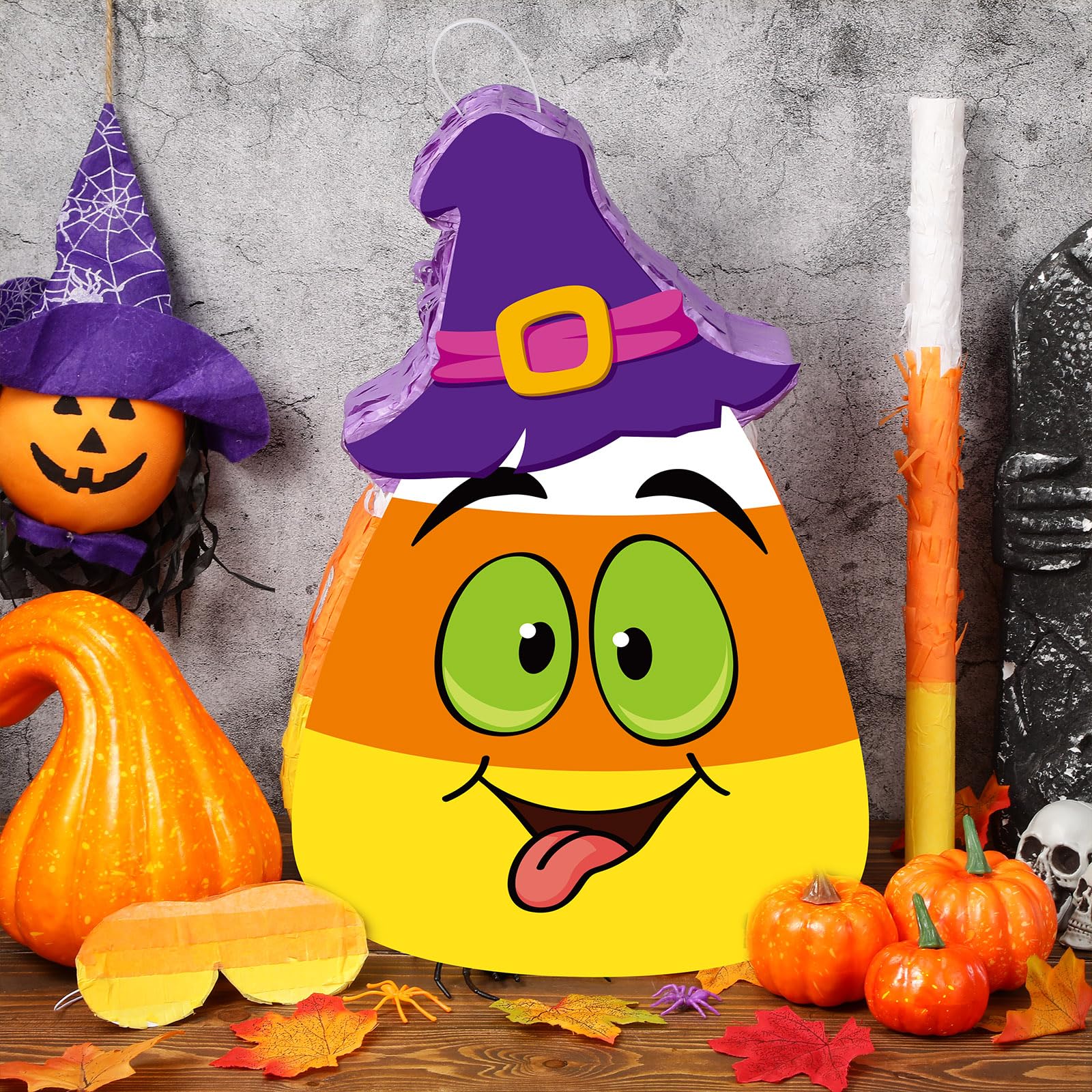 Aoriher Piñata de Halloween Piñata de Maíz Dulce con Set de Confeti Palo y Venda de Ojos Piñata para Rellenar Dulces con Tema de Halloween Truco o Trato Piñata Mexicana para Juego de Fiesta Halloween