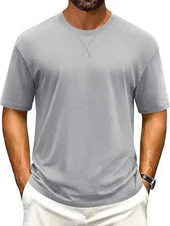 Cotrasen Men's T Shirts Cotton Drop Shoulder Short Sleeve Shirts for Men Casual Soft Comfort Loose Fit Mens Summer Tee Shirts