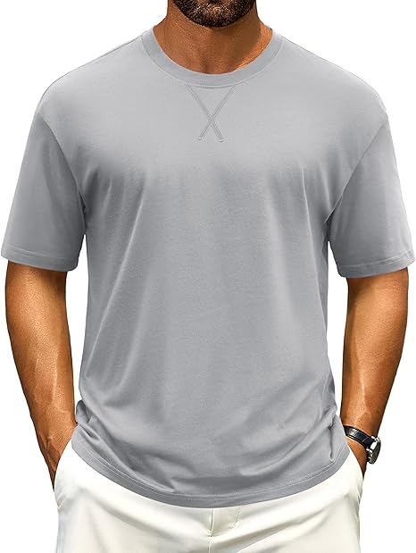Cotrasen Men's T Shirts Cotton Drop Shoulder Short Sleeve Shirts for Men Casual Soft Comfort Loose Fit Mens Summer Tee Shirts