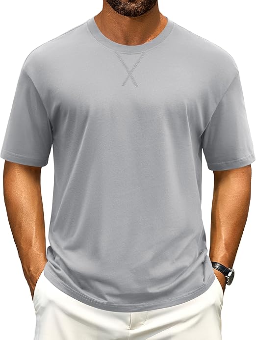Cotrasen Men's T Shirts Cotton Drop Shoulder Short Sleeve Shirts for Men Casual Soft Comfort Loose Fit Mens Summer Tee Shirts