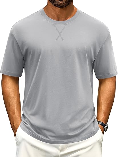 Cotrasen Men's T Shirts Cotton Drop Shoulder Short Sleeve Shirts for Men Casual Soft Comfort Loose Fit Mens Summer Tee Shirts