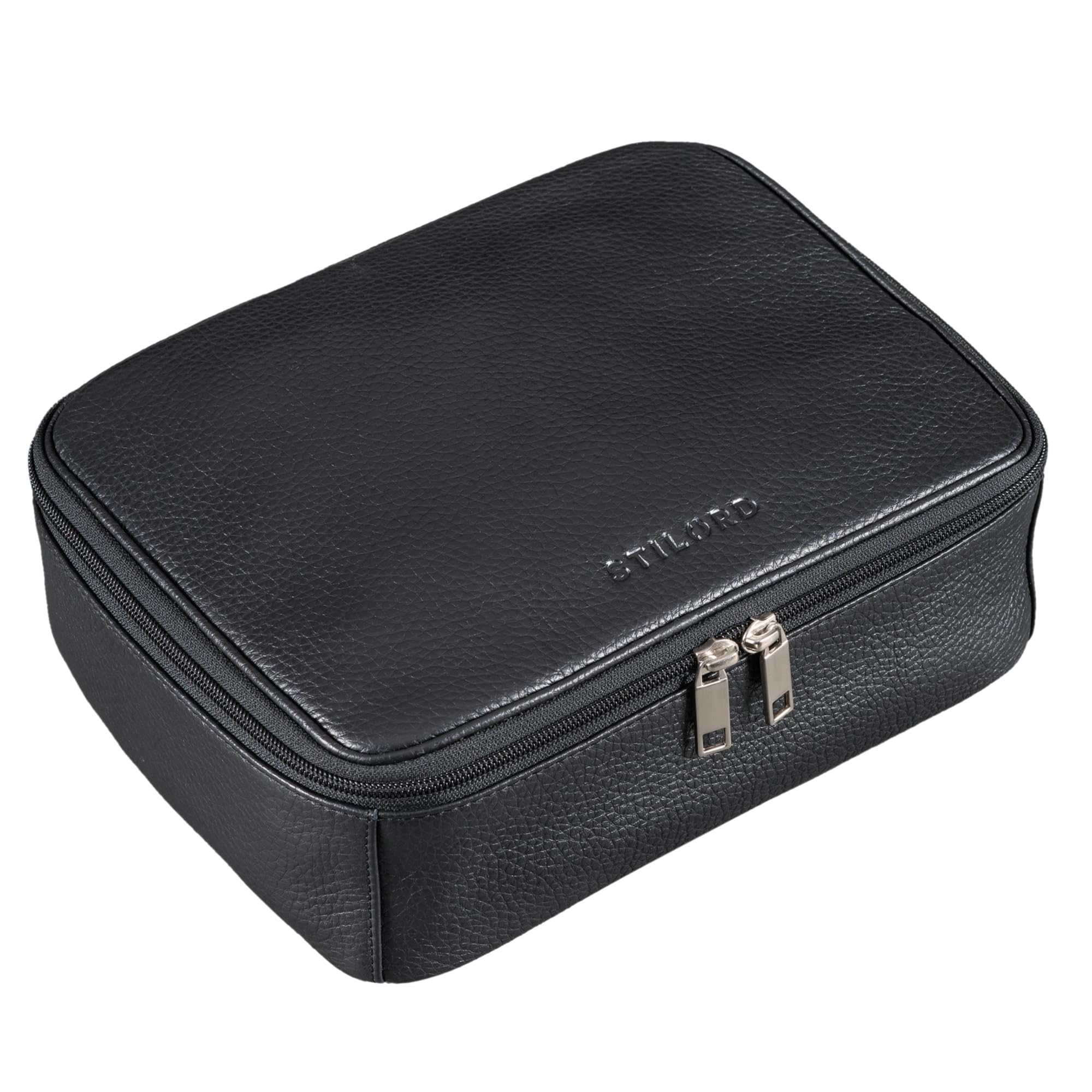 STILORD Lee Neceser Moderno en Cuero para Hombre y Mujer Vintage Maquillaje Bolsa de Aseo de Viaje Vacaciones Bolsa Cosmeticos de Auténtico Cuero Color:Negro