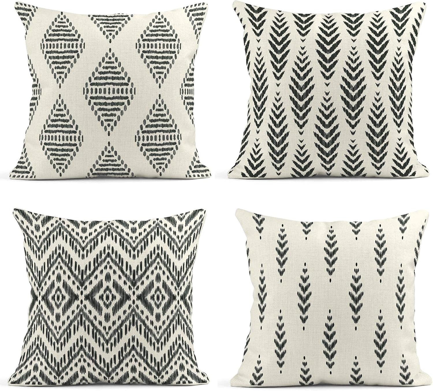 ArtSocket Set of 4 Throw Pillow Covers Ikat Tribal and Boho Bohemian Ethnic Herringbone for Ideas Decor Linen Pillow Cases Home Decorative Square 18x18 Inches Pillowcases : Home & Kitchen