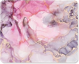 ITNRSIIET Mouse Pad with Non-Slip Rubber Base, Stitched Edge, Premium-Textured, Waterproof Gaming Mouse Pad for Wireless Mouse, Computers, Laptop, Office, 10.2×8.3 in, Pink Abstract Marble