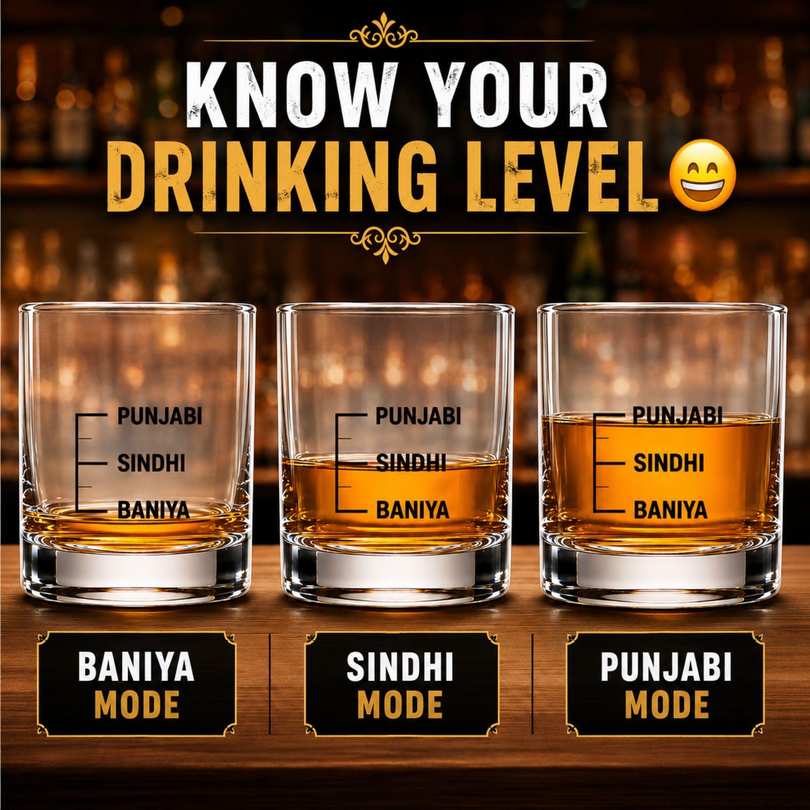 Nutcase Designer Whiskey Glasses for Men Liquor Glass - Fun Anniversary Birthday Gift Funny Gifts for Husband Bf (PANJABI, Sindhi, BANIYA)