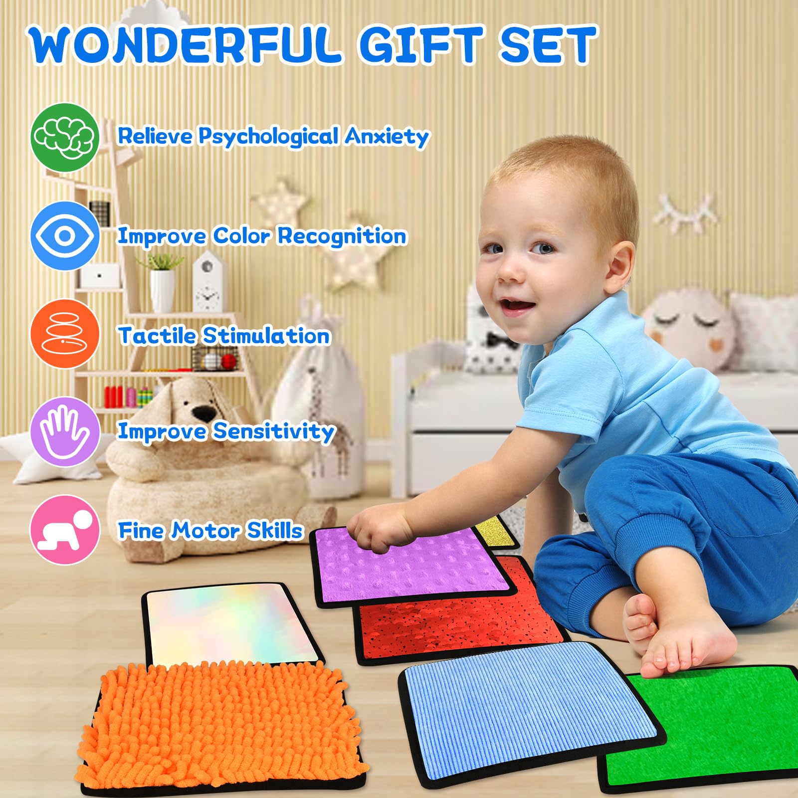 Bouiexye 20 Sets Square Sensory Mats for Autistic Children Textured Sensory Tiles Sensory Toys Babies and Toddlers with Sensory Issues Tactile Sensory Walls Fidgeting Educational Activity - Image 2