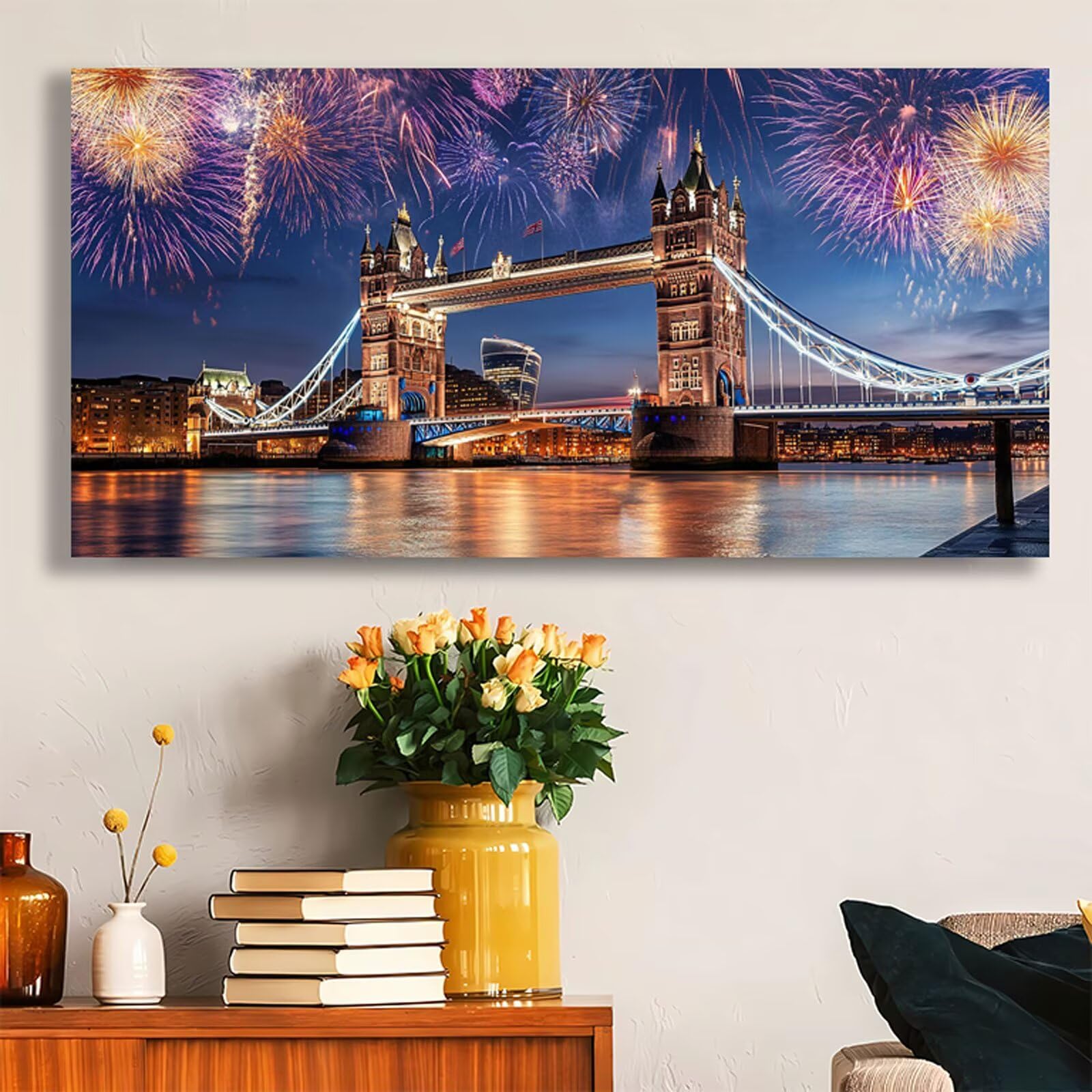 London Bridge Malowanie według numerów Krajobraz Malowanie cyframi dla dorosłych z ramą 90 x 180 cm, DIY Obraz olejny według liczb, farby akrylowe pędzle do dekoracji domu dziewczyny prezent LE-303