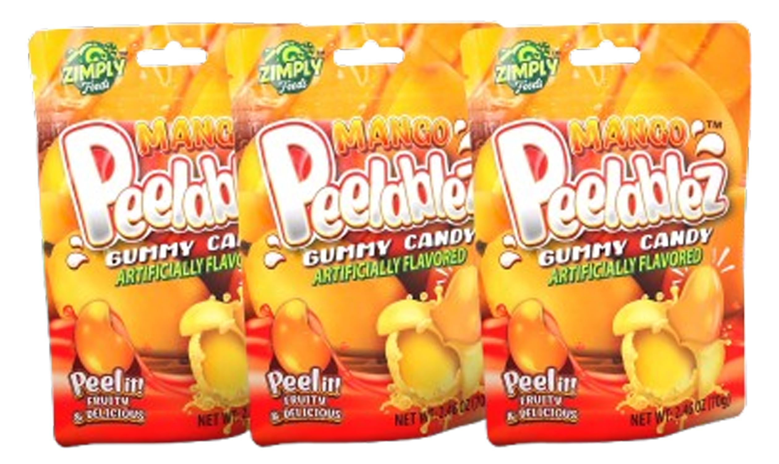 Peelable Mango Gummies Pack of 3 - Resealable 2.46 Oz Each, 4D Gummies, Mango Peeling Candy, Peelable Gummies Layered for Delicious Fruity Snack - Peelable Candy