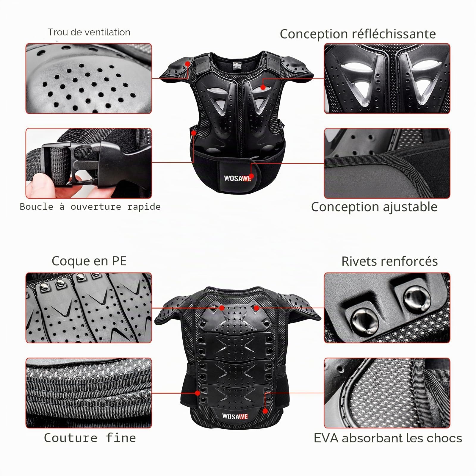WOSAWE Gilet de Sport pour Enfants avec Rembourrage, pour Motocross, Snowboard, Ski, Patinage et Trottinette