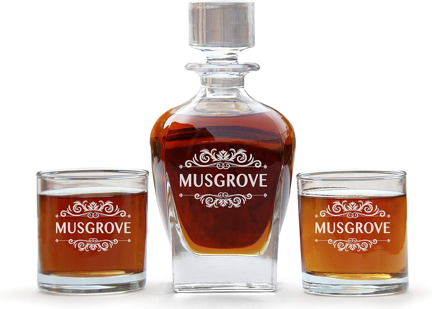 Decanter Set Of 2 Glasses With Wooden Box, Decanter Set For Men And Women, Engraved Crystal Clear Decanter And Glasses, Whiskey Decanter Glass Set