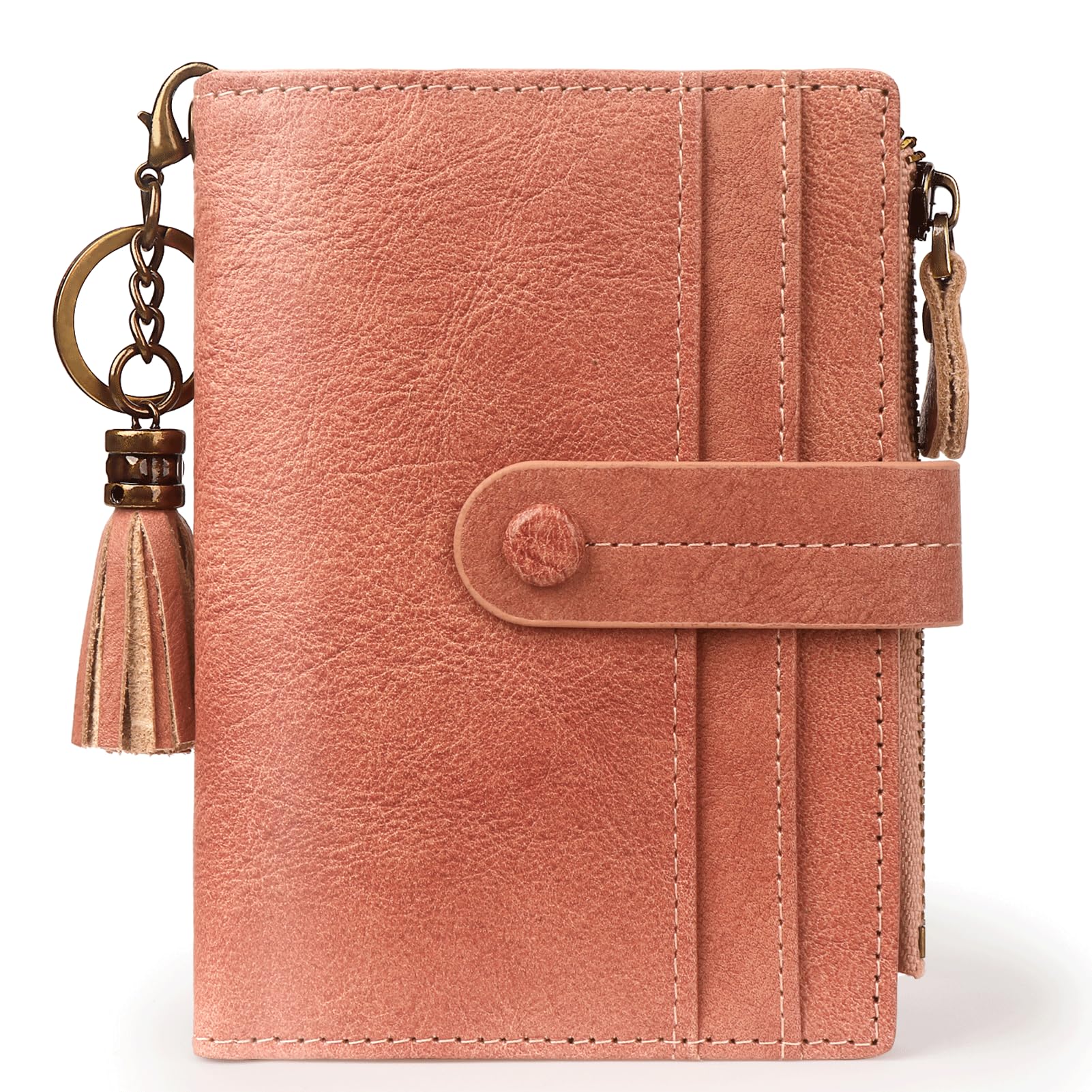 Blucoay Leather Wallet Women,RFID Blocking Small Wallets for Women Bifold Compact Card Holder With Zipper Coin Pocket ID Window Pink