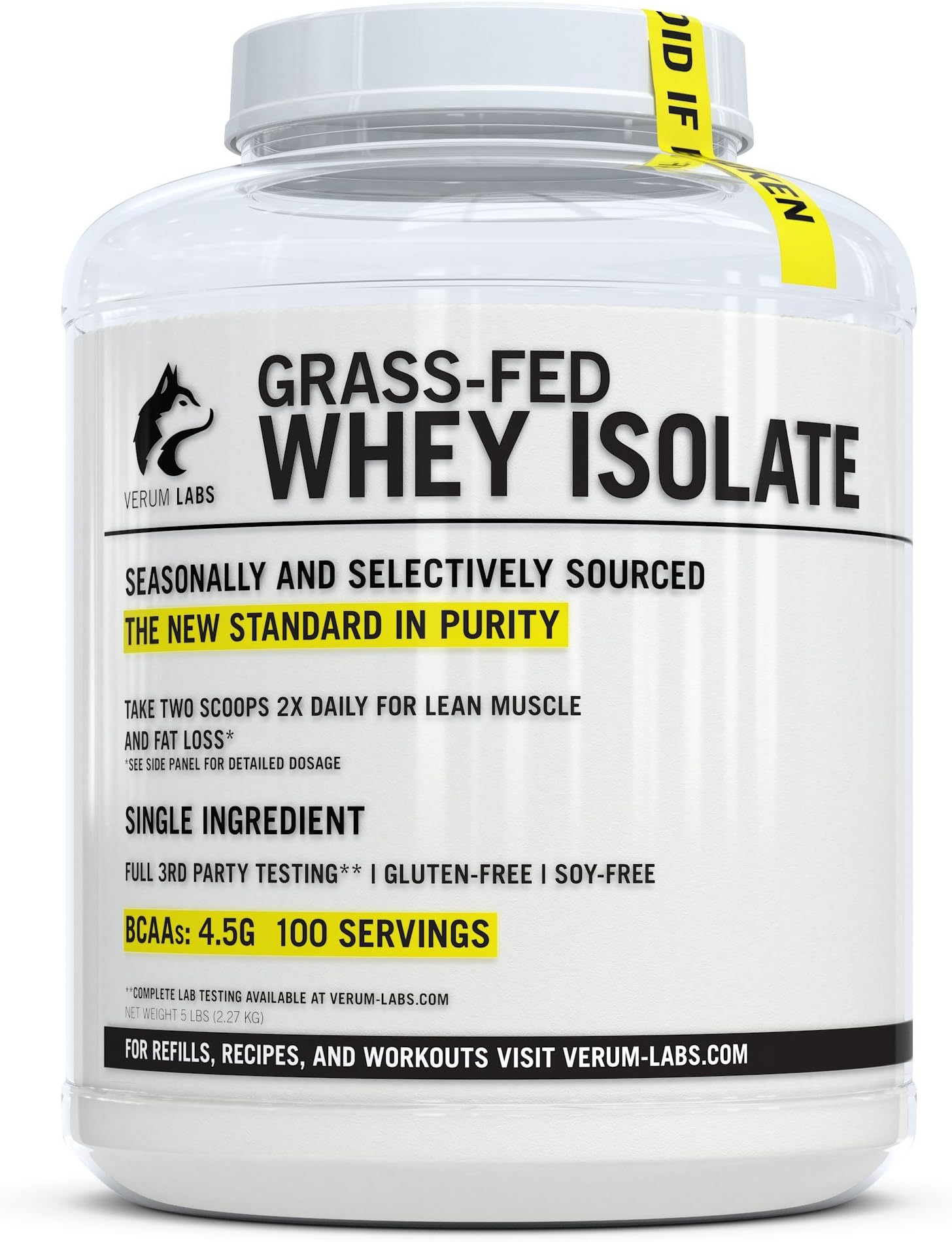 Grass Fed Whey Protein Isolate: Undenatured and Cold-Processed, 0g Fat, 1g Carbs, 5lb, Non-GMO, Gluten and Soy Free