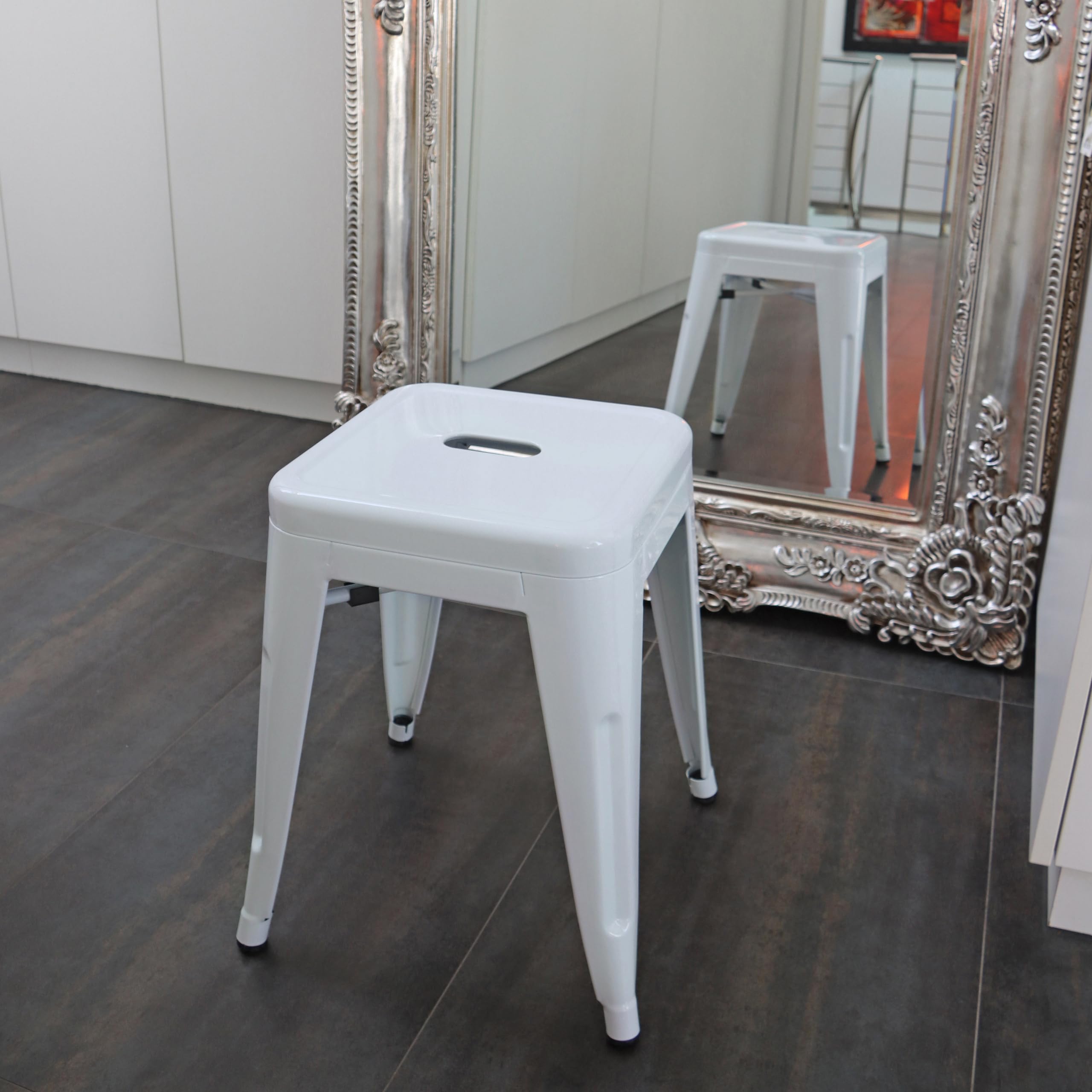 HJH Office 645002 Sgabello Metallo Basso VANTAGGIO Panchetti Impilabili, Sgabelli Bar Industriali, Carico Max 150 kg, Bianco