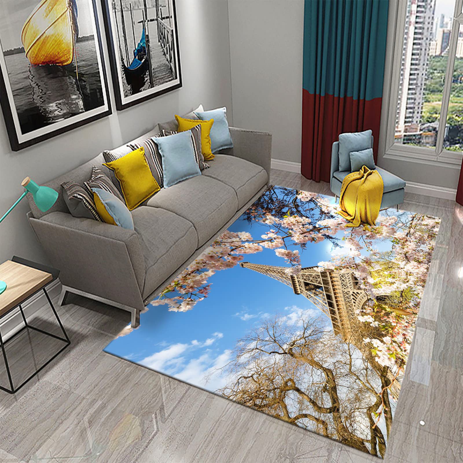 Sakura Paris Tower 3D dywan do salonu, stolika kawowego, mata podłogowa, sypialnia, gabinet, dywan balkonowy