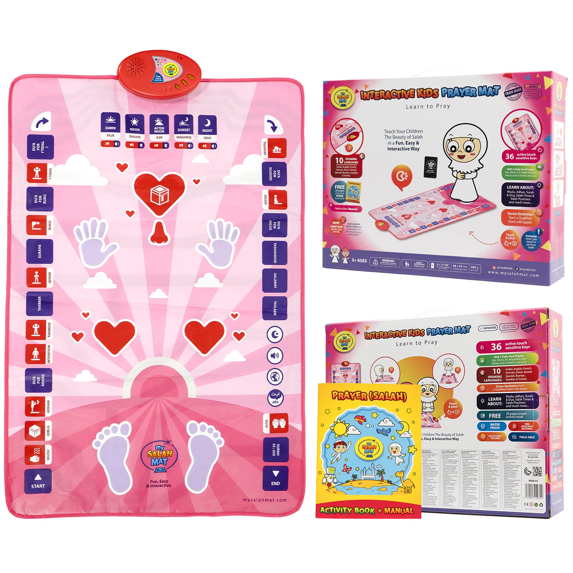 Tapis de prière Musulman Enfant - Tapis de prière Musulman électronique pour Apprendre la Salat - Tapis prière avec 15 Langues et Haut-Parleur - Livres islamiques pour Les 3 à 8 Ans par My Salah Mat
